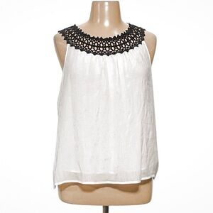 Coldwater Creek White Blouse with Black Crochet Detail